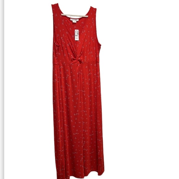 Red VNeck Sleeveless Maxi Dress size 1X NEW - Picture 1 of 12